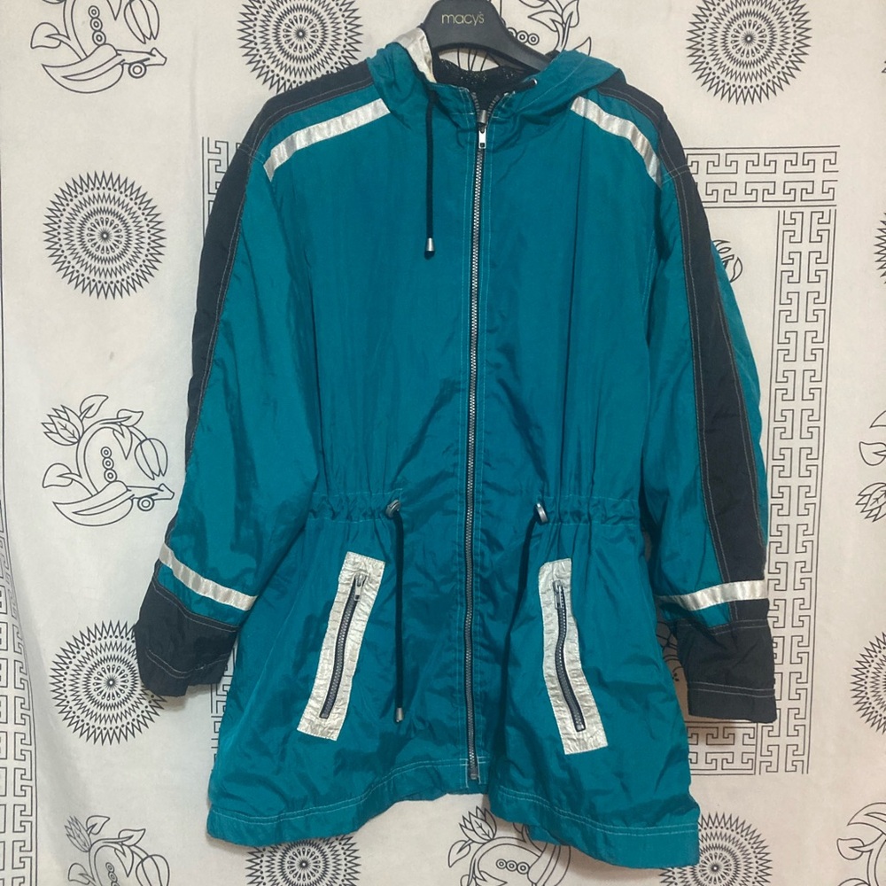 90s Teal Hooded Windbreaker Jacket